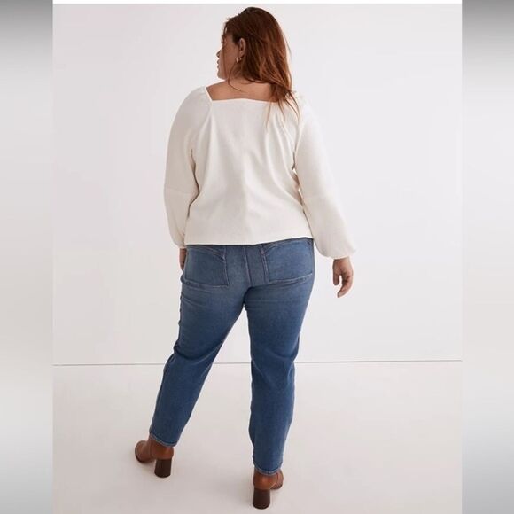 NWT Madewell Women's 4X Plus Size Crepe Square Neck Puff Sleeve Top Cream - Picture 2 of 12
